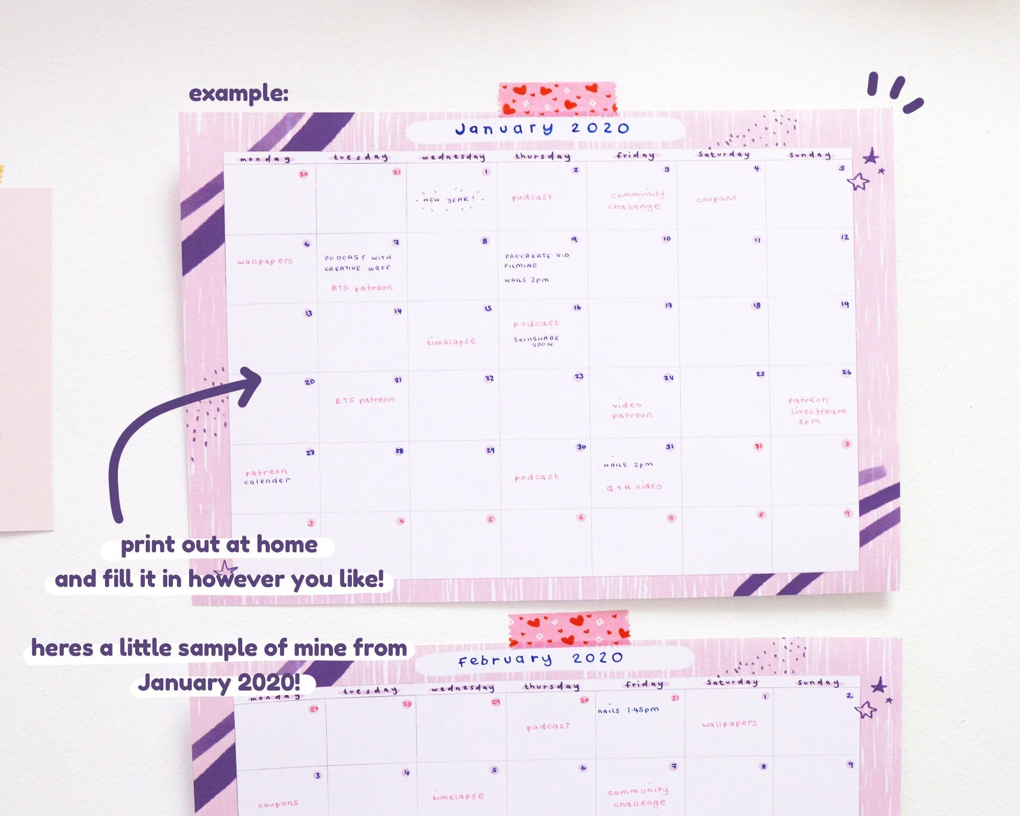 2025 Monthly Printable Wall Calendar & Planner | Flexible Pastel Pink & Navy Digital Download for Home or Office Organisation