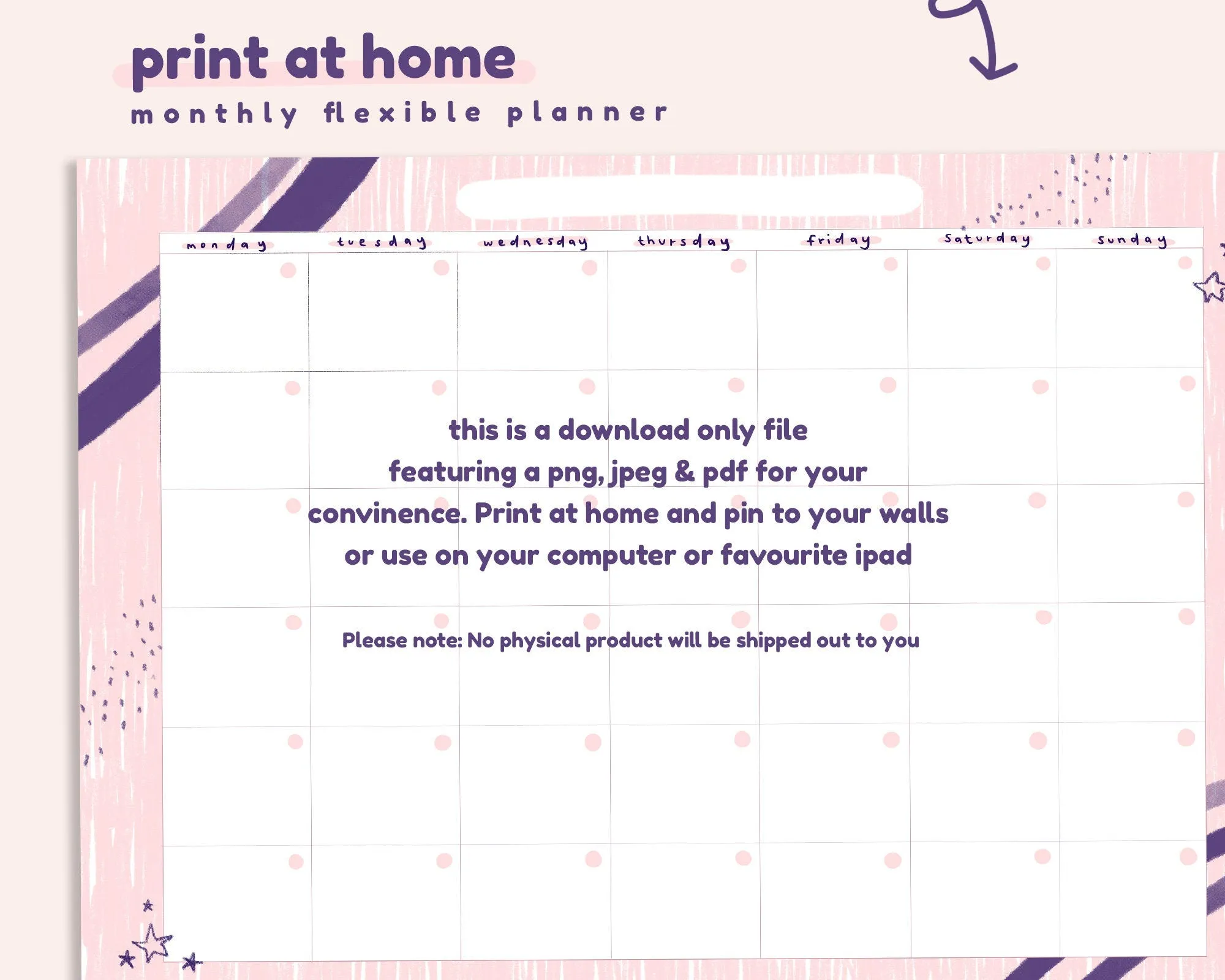 2025 Monthly Printable Wall Calendar & Planner | Flexible Pastel Pink & Navy Digital Download for Home or Office Organisation