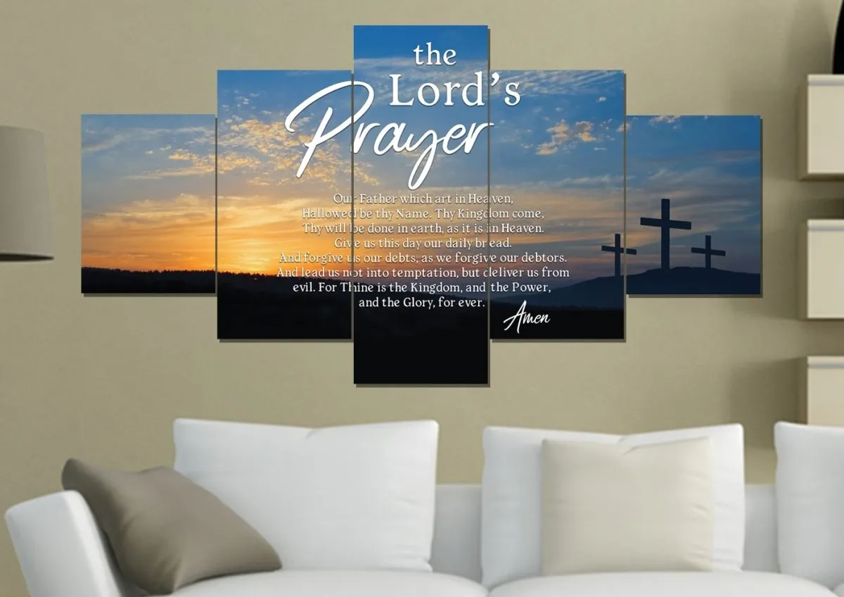 3 Cross Sunrise Sunset & The Lords Prayer Wall Art - Christian Canvas Wall Art