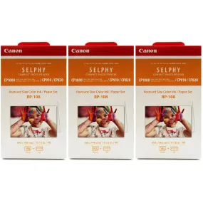 3 Packs Canon RP-108 High-Capacity Color Ink/Paper Set for SELPHY CP910 Printer