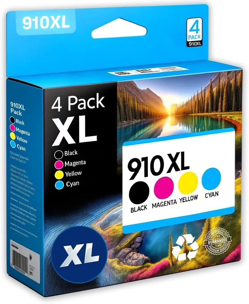 4-Pack HP 910XL Remanufactured High-Yield Ink Cartridge OfficeJet Pro 8015e 8020e 8022e 8025e 8028e 8034e 8035e