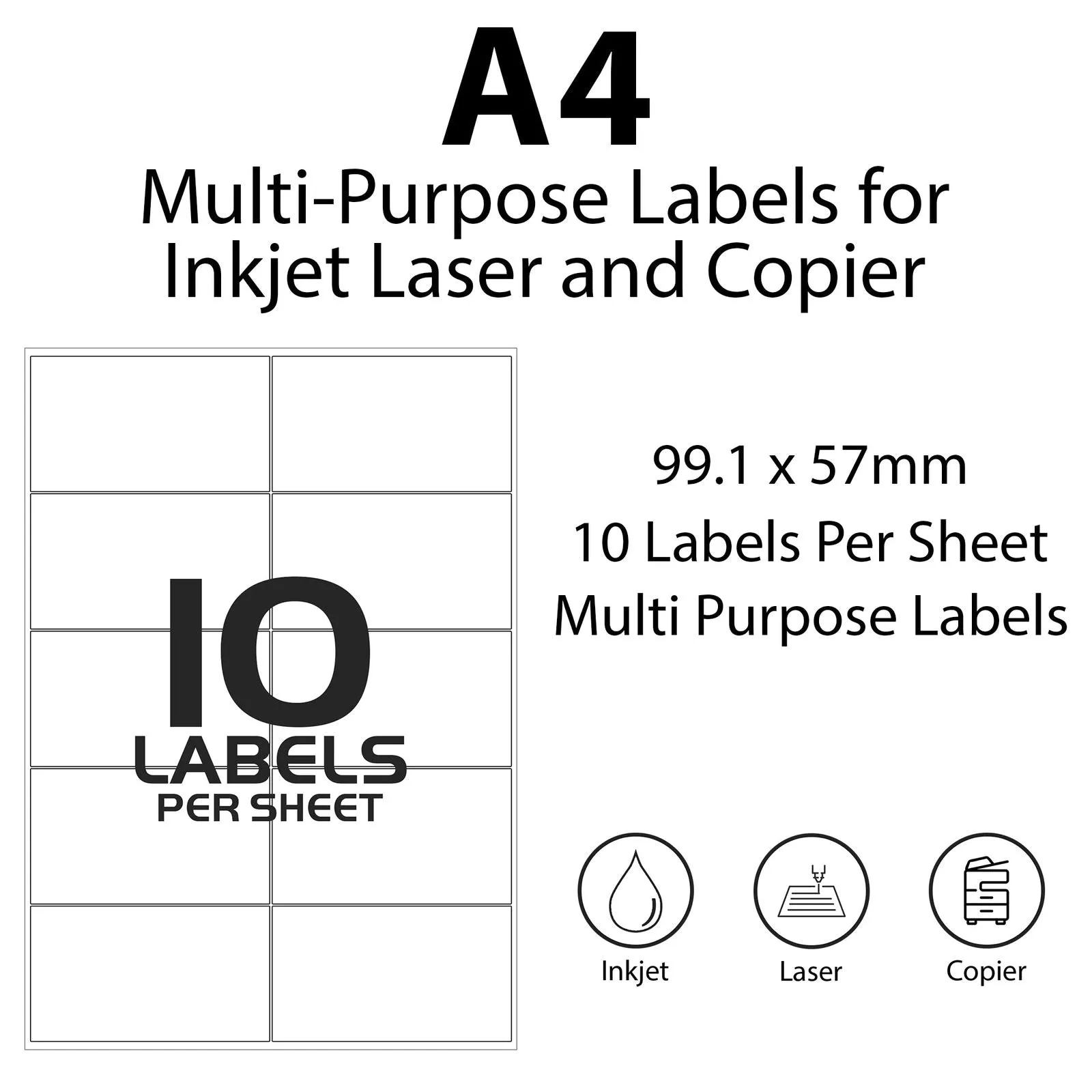 A4 Address Labels Sticky Self Adhesive 10 Per Sheet 99.1 mm X 57mm