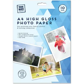 A4 High Gloss Photo Paper 10 Pack - Inkjet Printer Printing Supplies