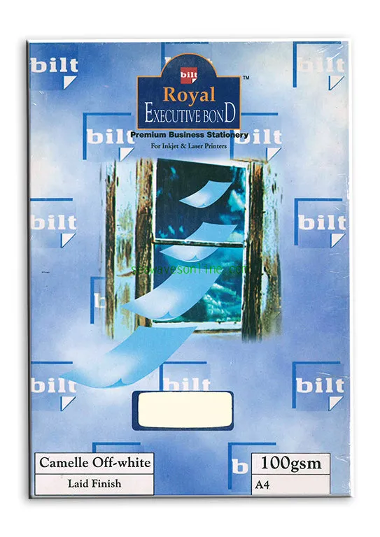 A4 Royal Exec.Bond Paper 100gsm-Camele Off White (Pack of 100) Laid Texture (lines) / Plain