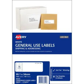 Avery 938202 L7162 General Use Laser Inkjet Copier Label 16Up White Pack 100