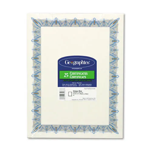 Award Certificates With Gold Seals, 8.5 X 11, Unique Blue With White Border, 25/pack
