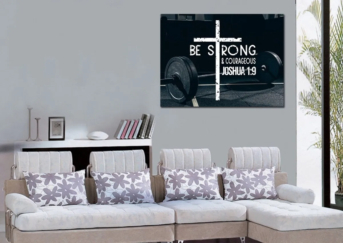 Barbell Joshua 19 Be Strong And Courageous Wall Art - Christian Canvas Wall Art