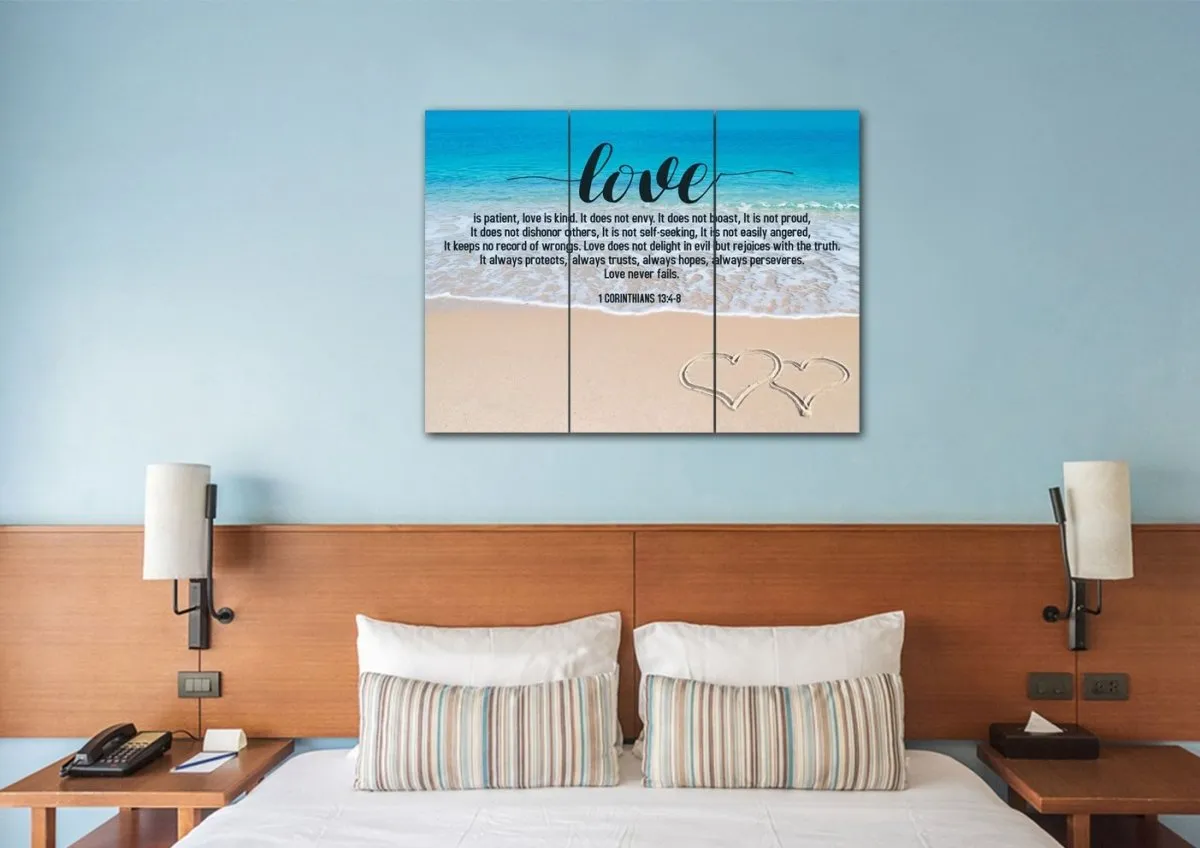 Beach Hearts Love Is Patient, Love Is Kind Wall Art - Christian Canvas Wall Art