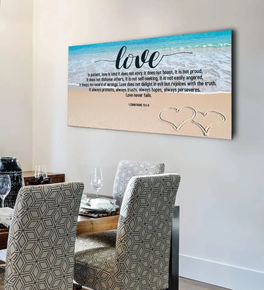 Beach Hearts Love Is Patient, Love Is Kind Wall Art - Christian Canvas Wall Art