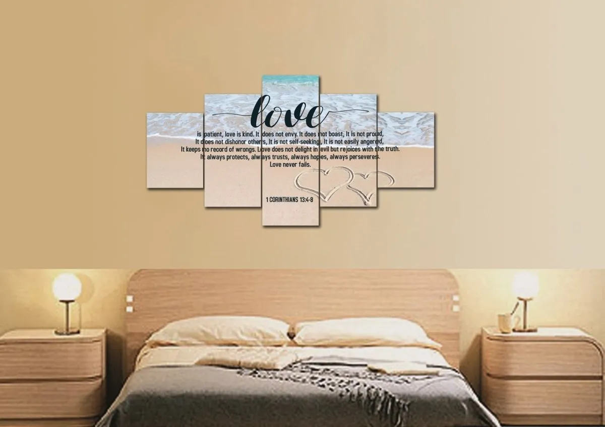 Beach Hearts Love Is Patient, Love Is Kind Wall Art - Christian Canvas Wall Art