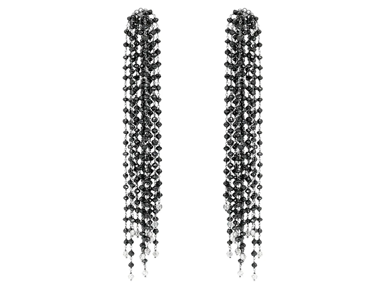 Black Diamond Fringe Earrings in 18K White Gold