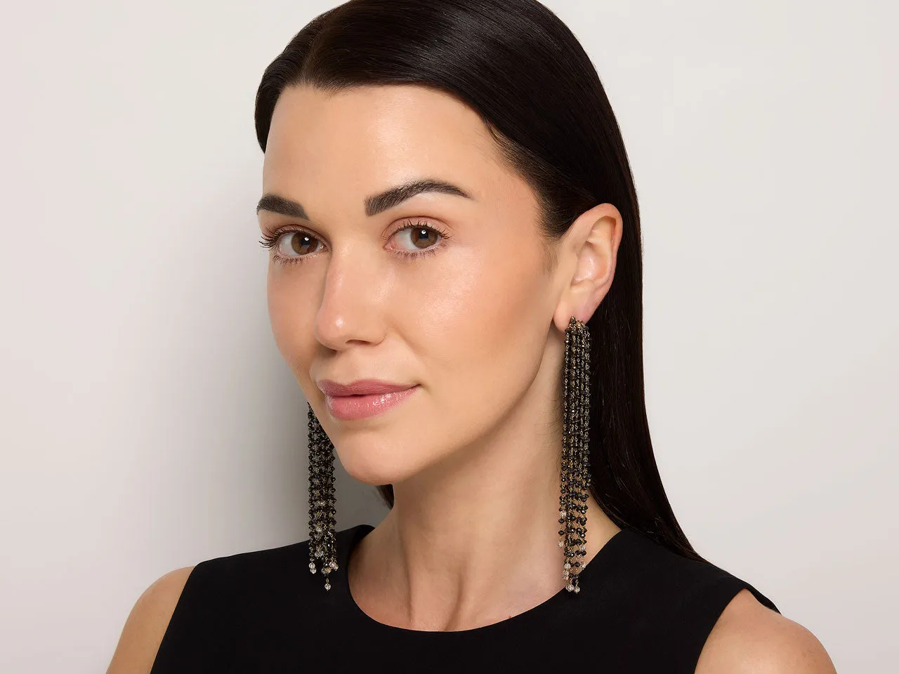 Black Diamond Fringe Earrings in 18K White Gold