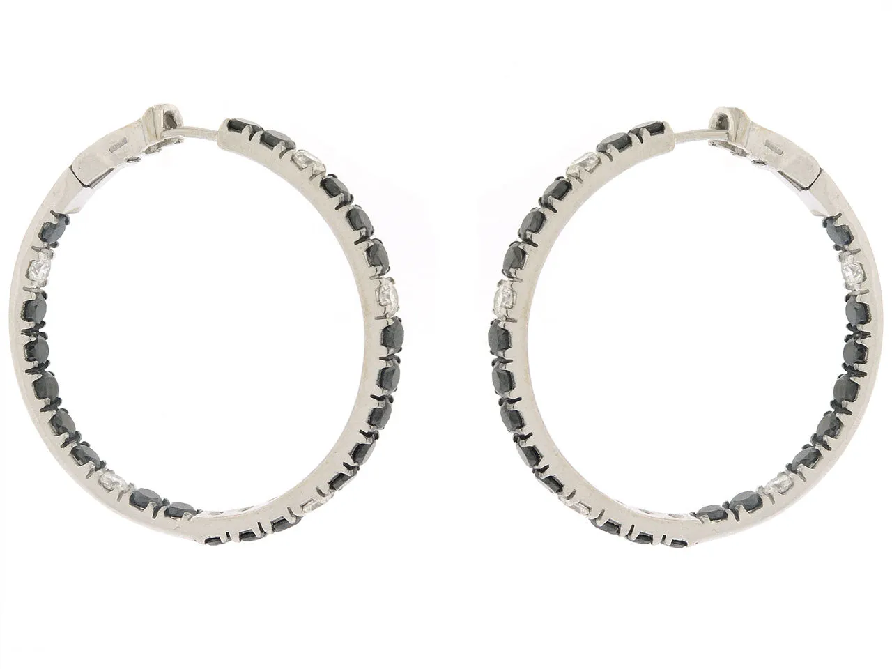 Black Sapphire Diamond Hoop Earrings in 18K
