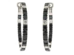 Black Sapphire Diamond Hoop Earrings in 18K