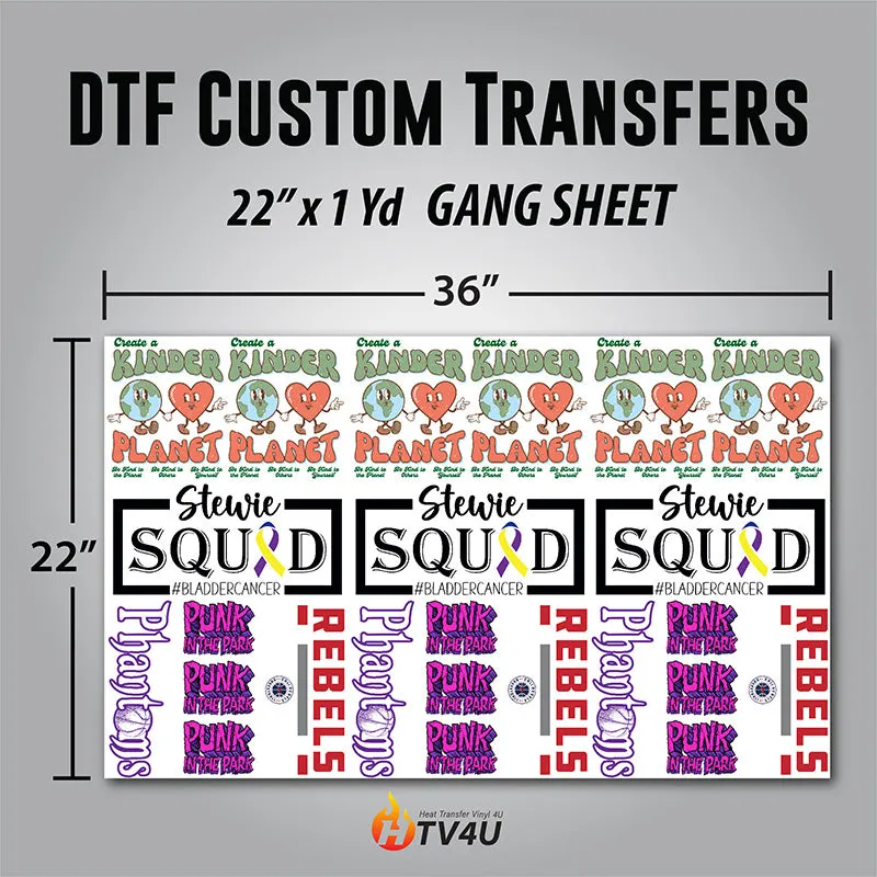 DTF (Direct to Film) Custom Transfers 22" x 1 Yd Roll - Bulk Pricing Available