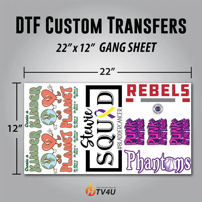 DTF (Direct to Film) Custom Transfers 22" x 12" Sheet - Bulk Pricing Available