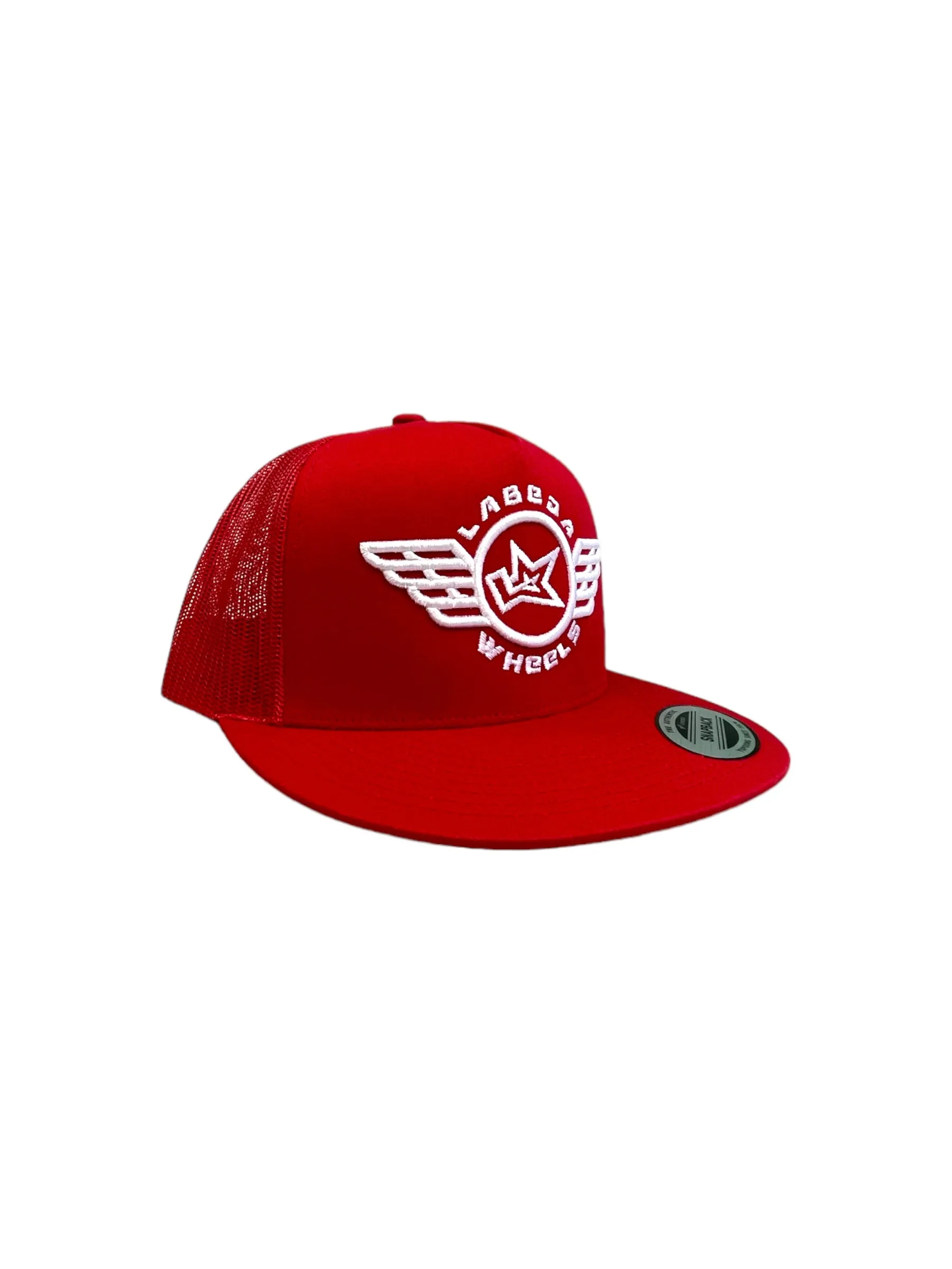 Flat Bill Hat – 5 Panel Classic Trucker Labeda Wings  Red/White