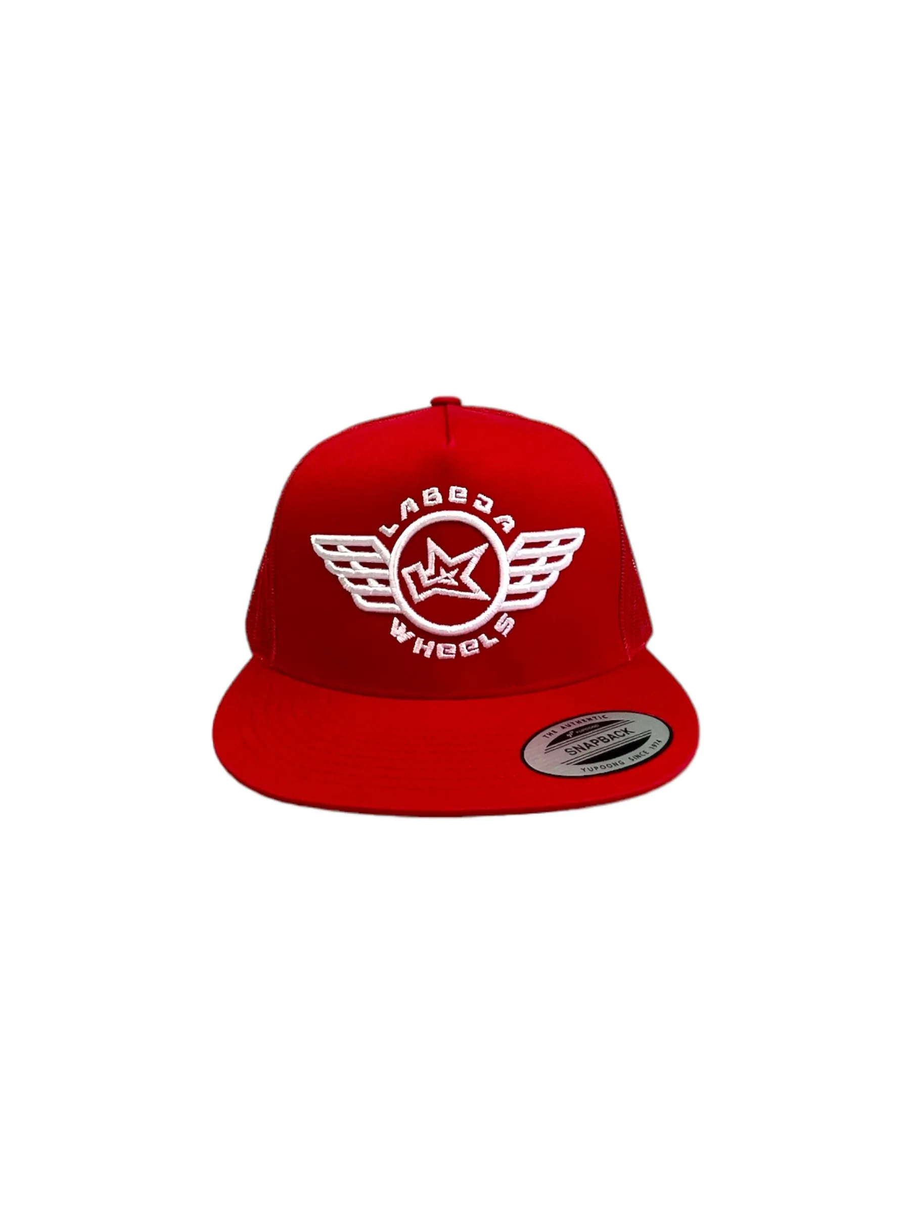 Flat Bill Hat – 5 Panel Classic Trucker Labeda Wings  Red/White