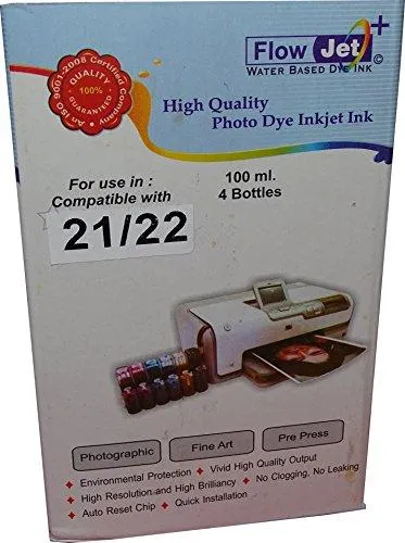 Flowjet Best Selling Photo Quality Refill Ink Bottle Kit with 4nos Free Syringe and needles For Refilling Of HP Deskjet & Canon Inkjet Printers For Accurate Printing.