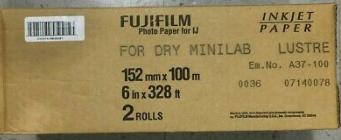 Fujifilm DX100 6" x 328' ft Lustre Dry Inkjet Photo Paper for Fuji Dry Minilab Printer - 2 Rolls