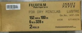 Fujifilm DX100 6" x 328' ft Lustre Dry Inkjet Photo Paper for Fuji Dry Minilab Printer - 2 Rolls