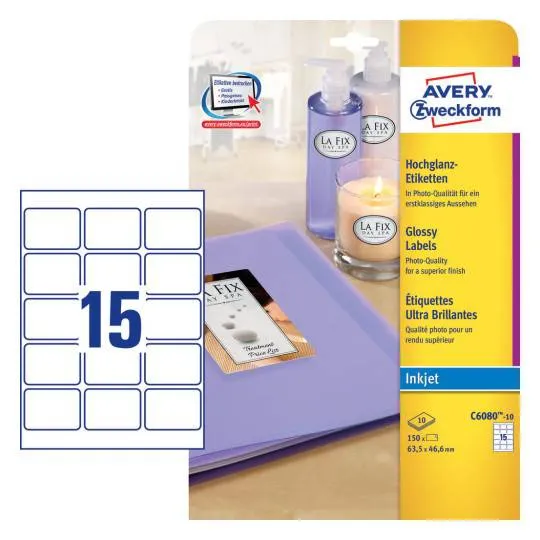 Glossy labels63.5 x 46.6 mm, Inkjet, high-gloss