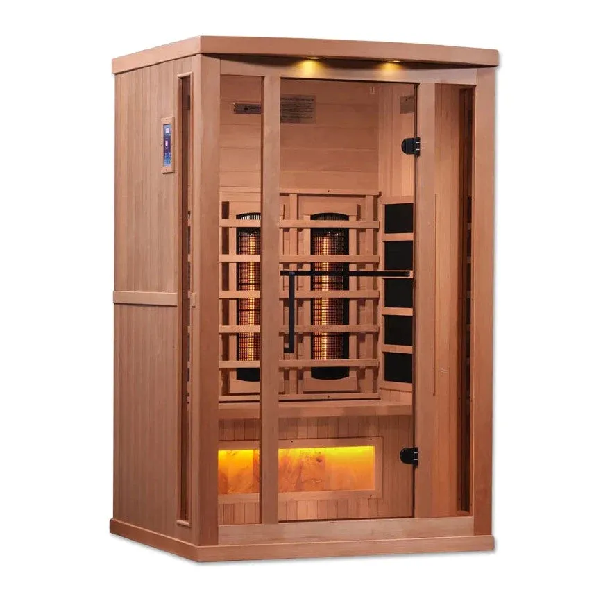 Golden Designs 2-Person Full Spectrum PureTech™ Near Zero EMF FAR Infrared Sauna with Himalayan Salt Bar (Canadian Hemlock) GDI-8020-02