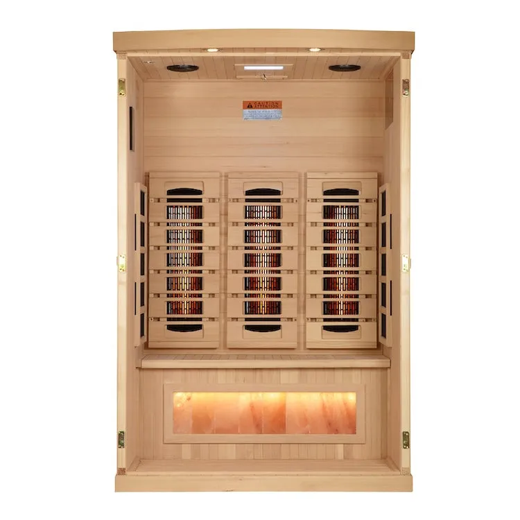 Golden Designs 2-Person Full Spectrum PureTech™ Near Zero EMF FAR Infrared Sauna with Himalayan Salt Bar (Canadian Hemlock)