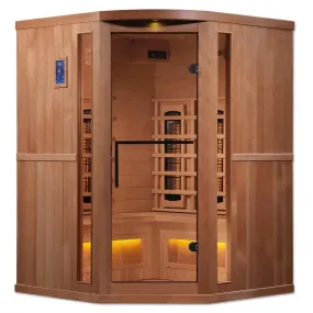 Golden Designs 3-Person Corner Full Spectrum PureTech™ Near Zero EMF FAR Infrared Sauna with Himalayan Salt Bar (Canadian Hemlock) GDI-8035-02