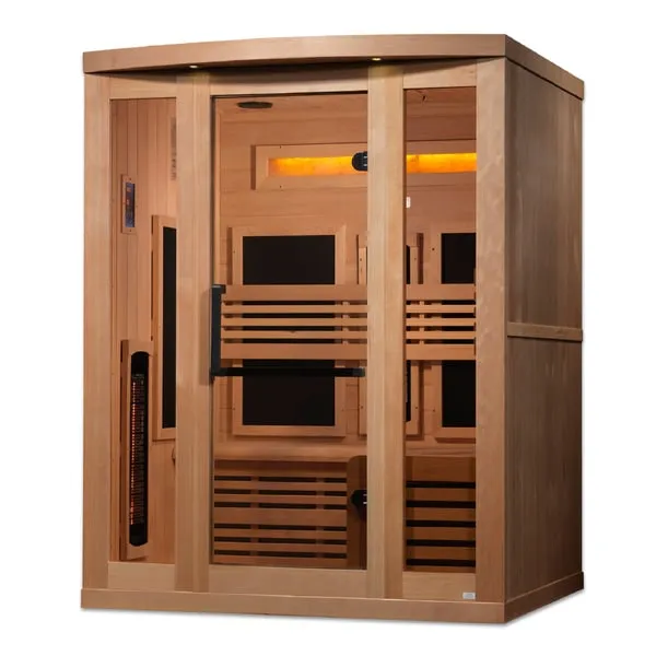 Golden Designs 3-Person Full Spectrum PureTech™ Near Zero EMF FAR Infrared Sauna with Himalayan Salt Bar & Canadian Hemlock | GDI-8230-01