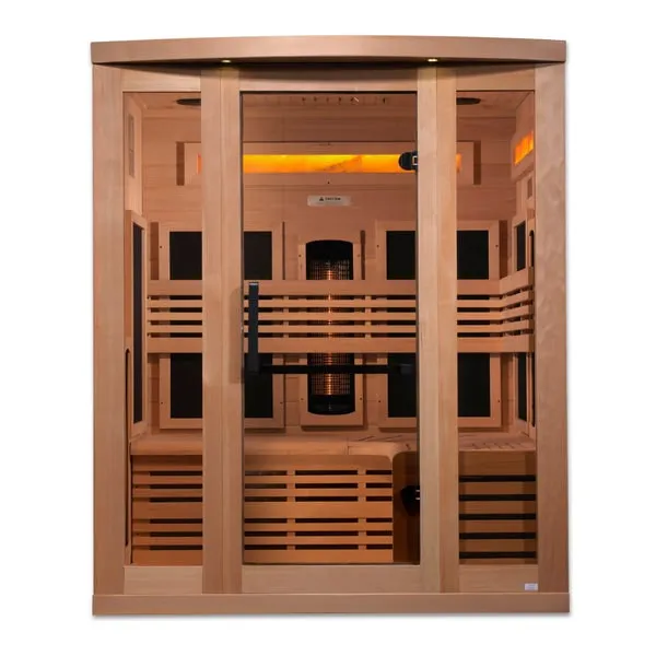 Golden Designs 3-Person Full Spectrum PureTech™ Near Zero EMF FAR Infrared Sauna with Himalayan Salt Bar & Canadian Hemlock | GDI-8230-01