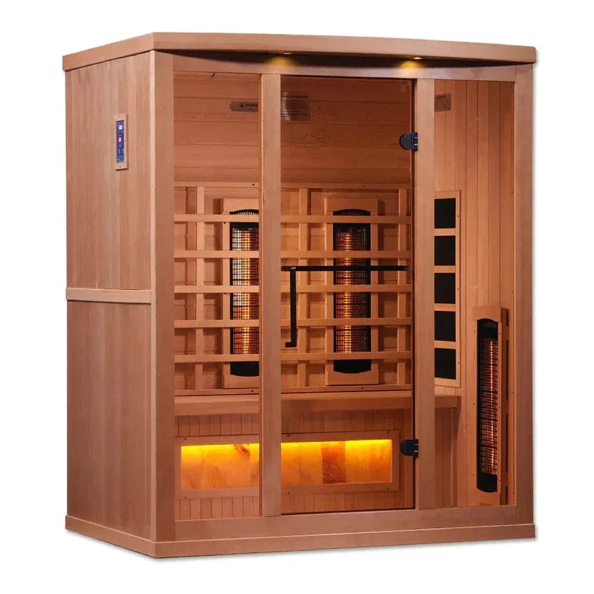 Golden Designs 3-Person Full Spectrum PureTech™ Near Zero EMF FAR Infrared Sauna with Himalayan Salt Bar (Canadian Hemlock) GDI-8030-02