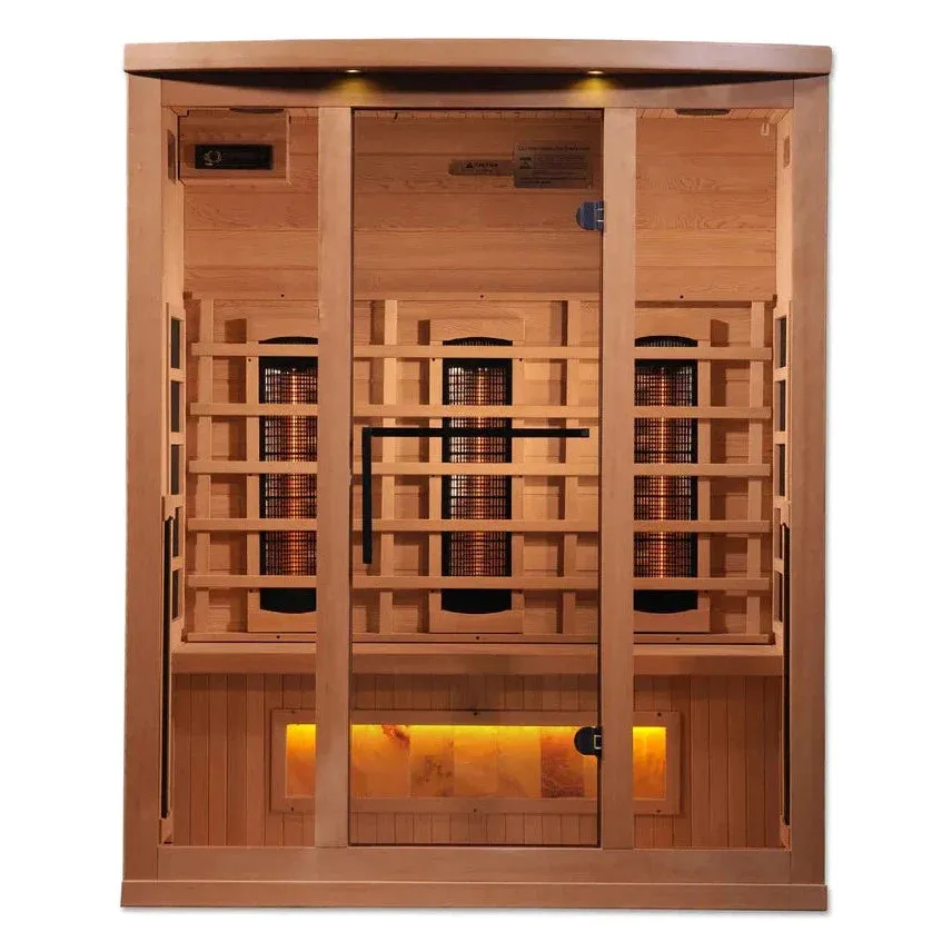 Golden Designs 3-Person Full Spectrum PureTech™ Near Zero EMF FAR Infrared Sauna with Himalayan Salt Bar (Canadian Hemlock) GDI-8030-02