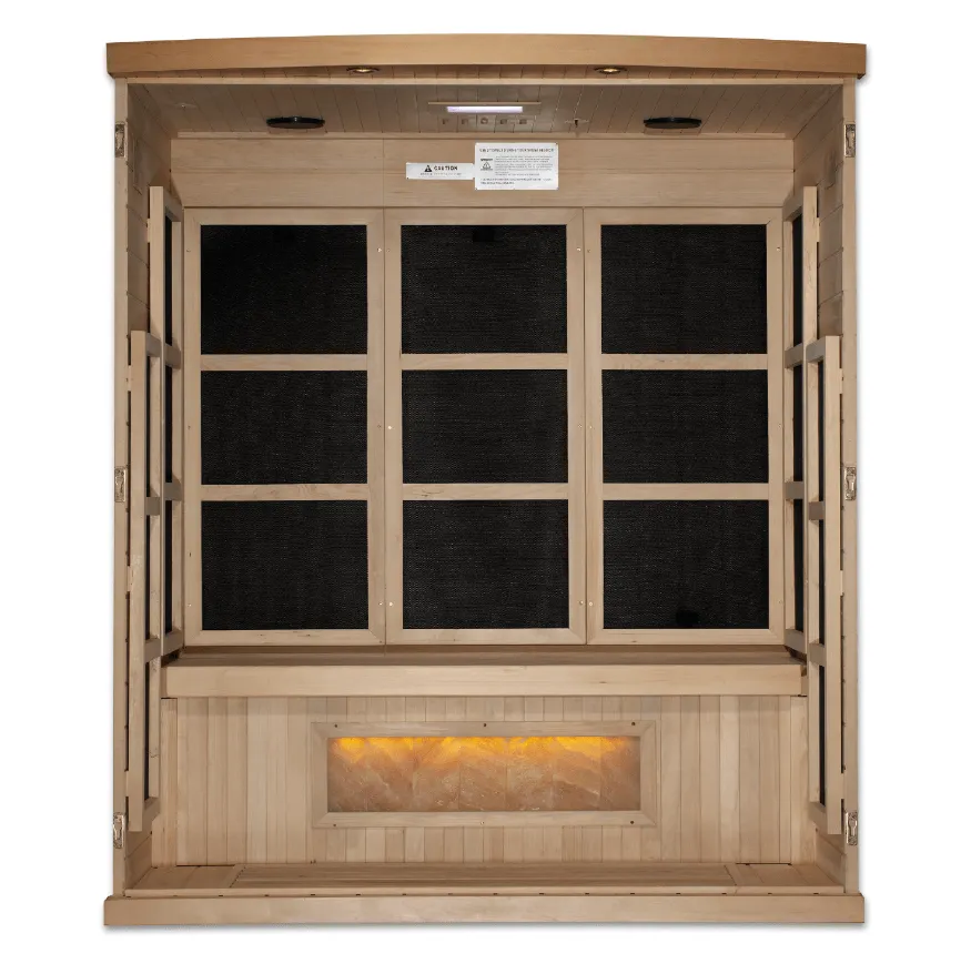 Golden Designs 3-Person "Hotel Edition" Full Spectrum PureTech™ Near Zero EMF FAR Infrared Sauna with Himalayan Salt Bar | GDI-8030-H3