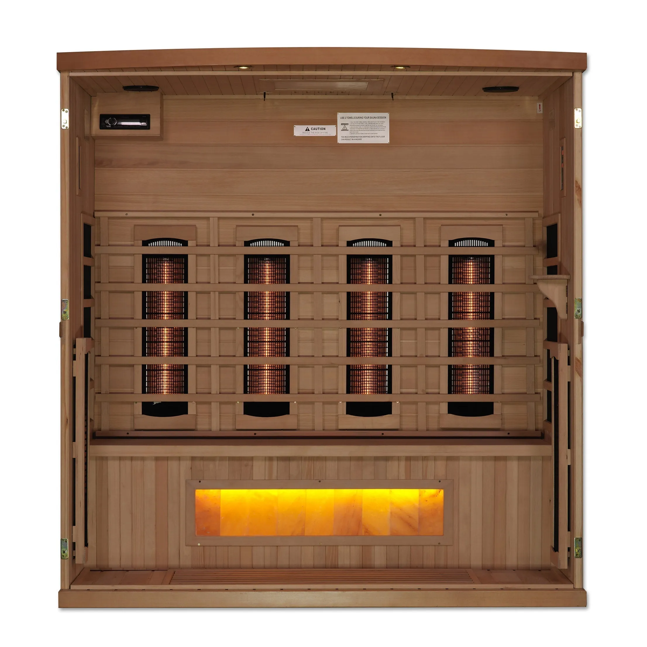 Golden Designs 4-Person Full Spectrum PureTech™ Near Zero EMF FAR Infrared Sauna with Himalayan Salt Bar (Canadian Hemlock)