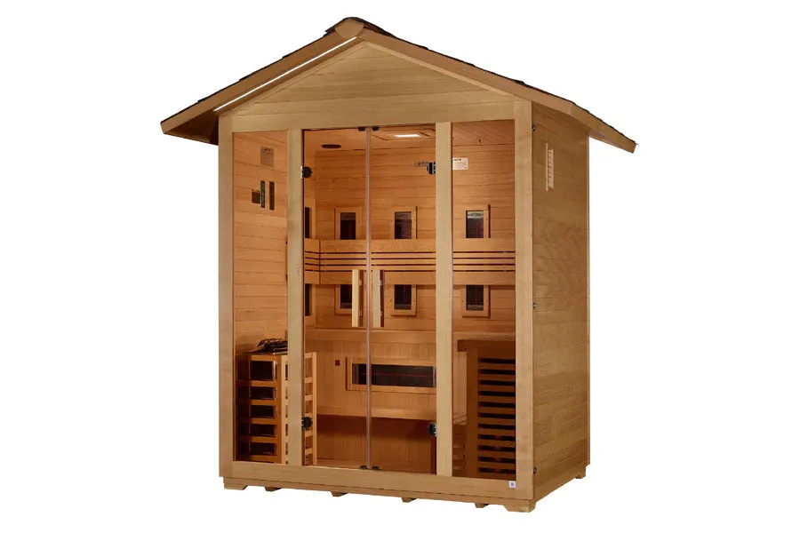 Golden Designs "Gargellen" 5 Person Hybrid (PureTech™ Full Spectrum IR Or Traditional Stove) Outdoor Sauna