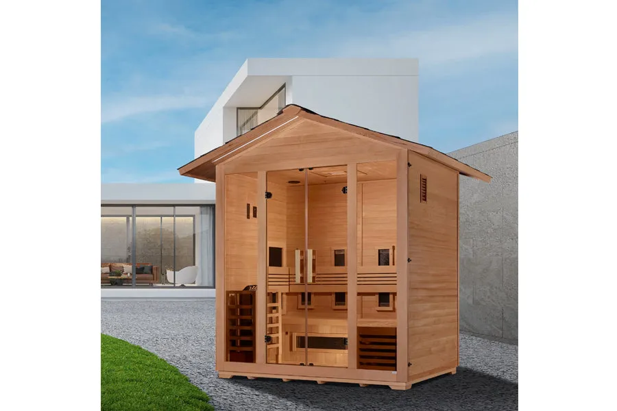 Golden Designs "Gargellen" 5 Person Hybrid (PureTech™ Full Spectrum IR Or Traditional Stove) Outdoor Sauna