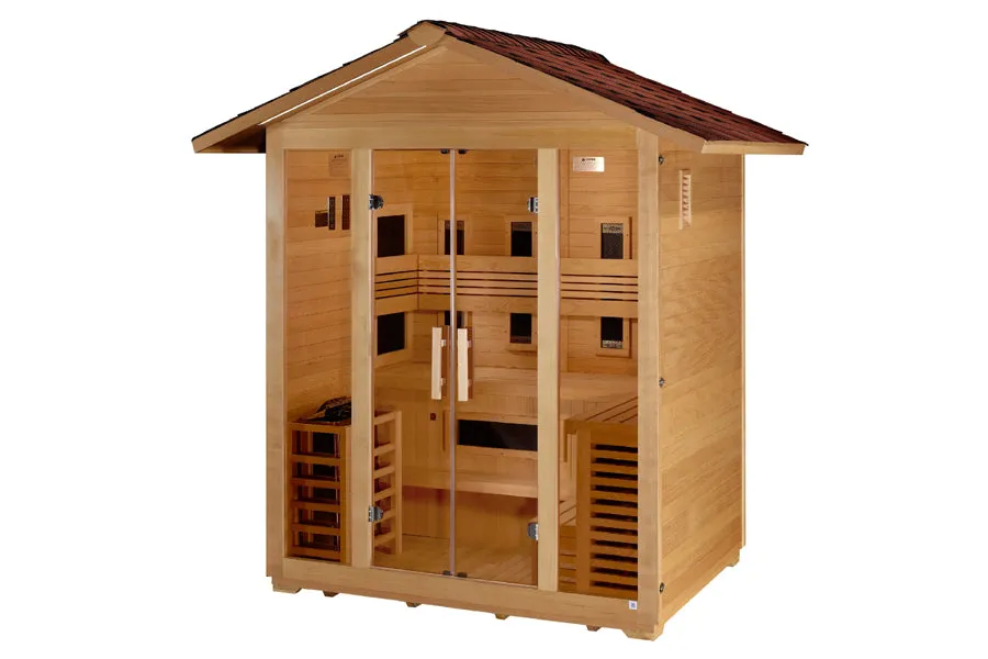 Golden Designs "Gargellen" 5 Person Hybrid (PureTech™ Full Spectrum IR Or Traditional Stove) Outdoor Sauna