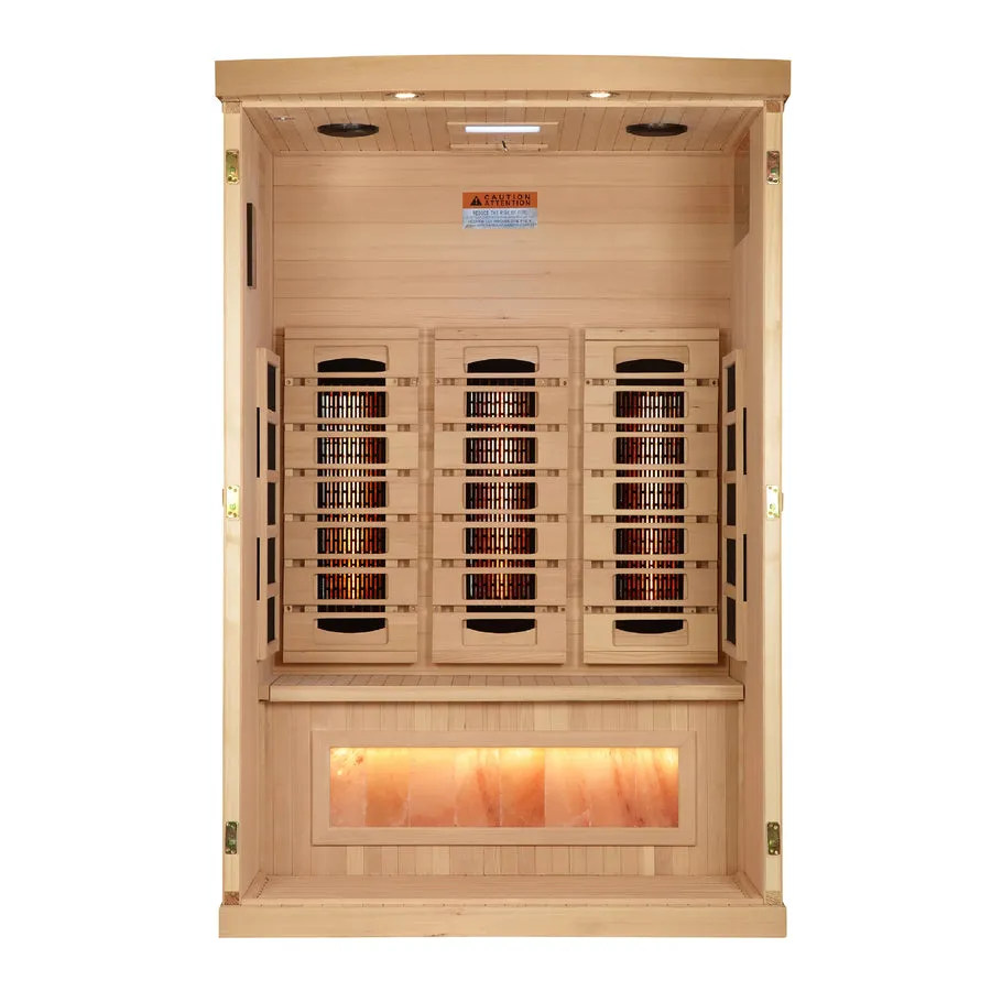 Golden Designs "Reserve Edition" 2-Person Full Spectrum PureTech™ Near Zero EMF Infrared Sauna with Himalayan Salt Bar | GDI-8020-03