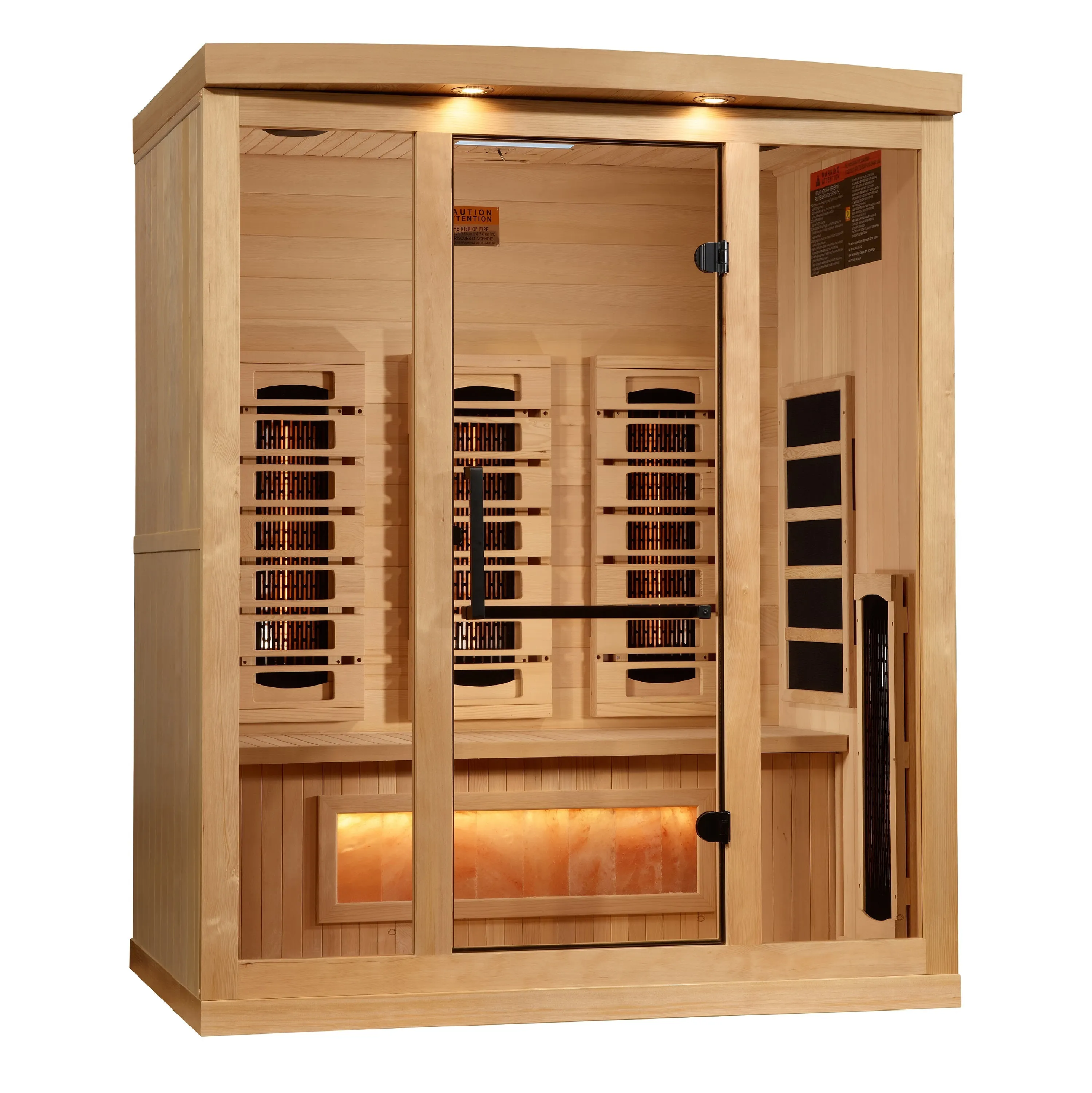 Golden Designs "Reserve Edition" 3-Person Full Spectrum PureTech™ Near Zero EMF Infrared Sauna with Himalayan Salt Bar | GDI-8030-03