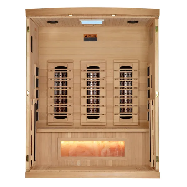 Golden Designs "Reserve Edition" 3-Person Full Spectrum PureTech™ Near Zero EMF Infrared Sauna with Himalayan Salt Bar | GDI-8030-03