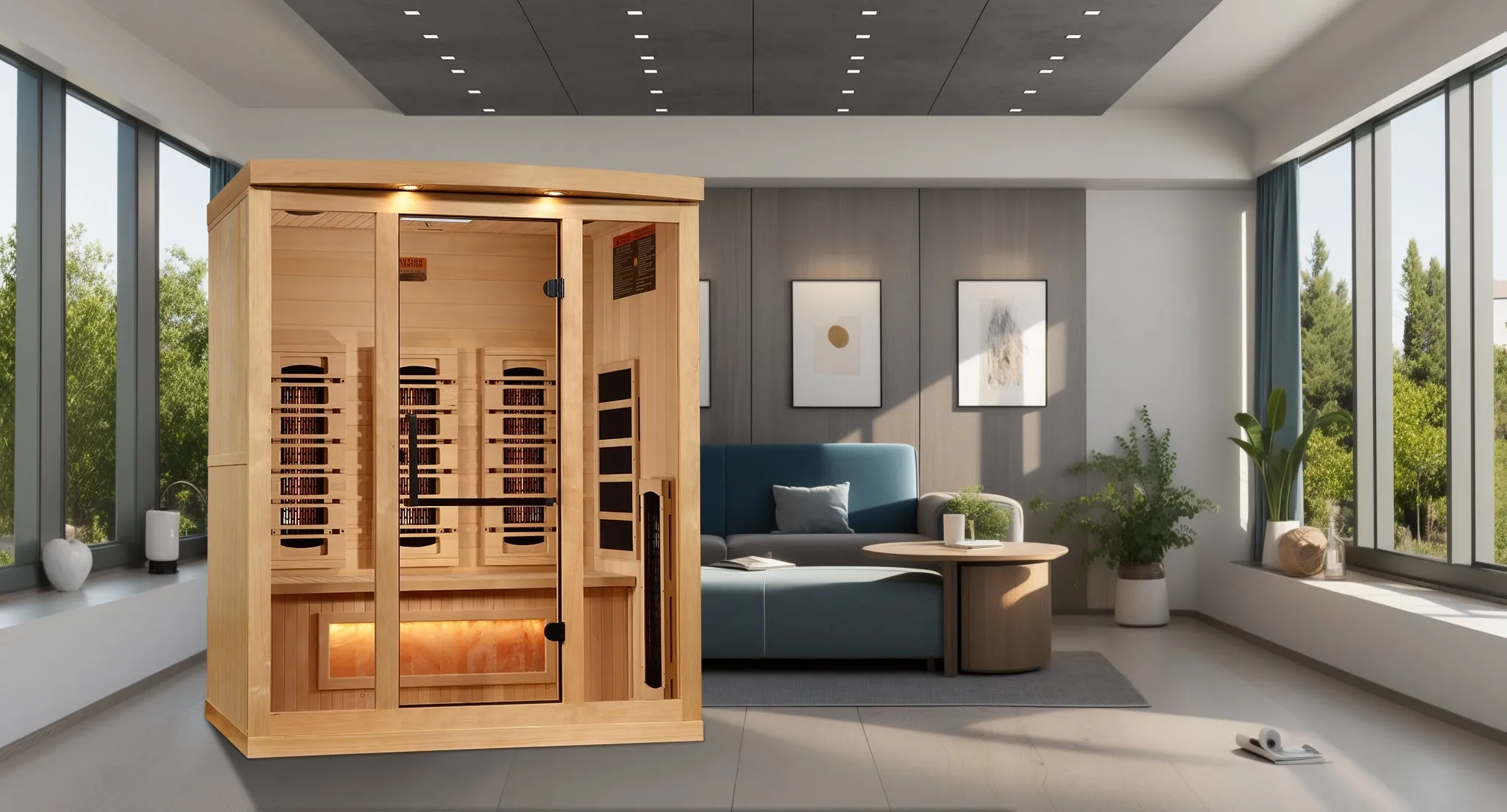 Golden Designs "Reserve Edition" 3-Person Full Spectrum PureTech™ Near Zero EMF Infrared Sauna with Himalayan Salt Bar | GDI-8030-03