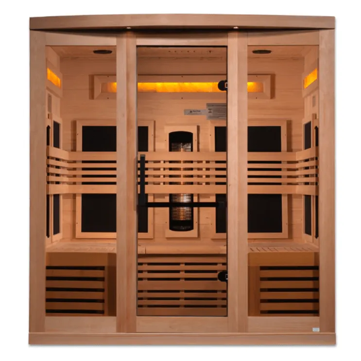 Golden Designs "Reserve Edition" 6-Person Full Spectrum PureTech™ Near Zero EMF FAR Infrared Sauna with Himalayan Salt Bar & Canadian Hemlock | GDI-8260-01