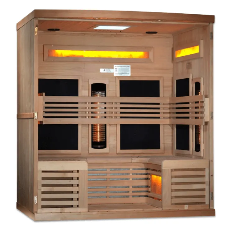Golden Designs "Reserve Edition" 6-Person Full Spectrum PureTech™ Near Zero EMF FAR Infrared Sauna with Himalayan Salt Bar & Canadian Hemlock | GDI-8260-01