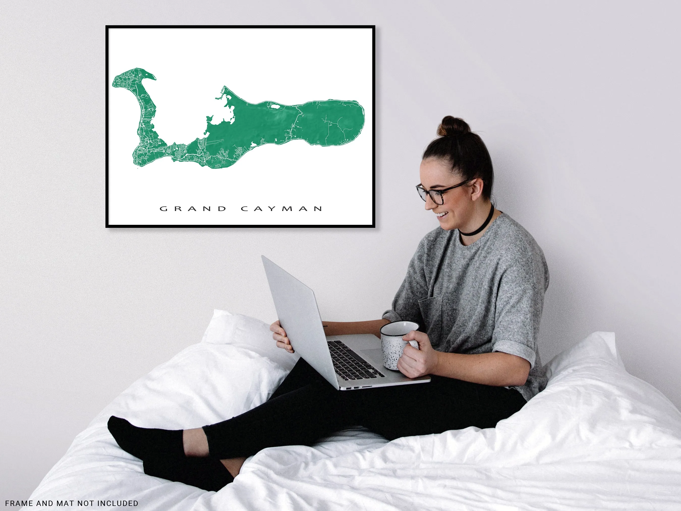 Grand Cayman Island Map Print Poster, Cayman Islands Wall Art Prints, Caribbean Room Decor