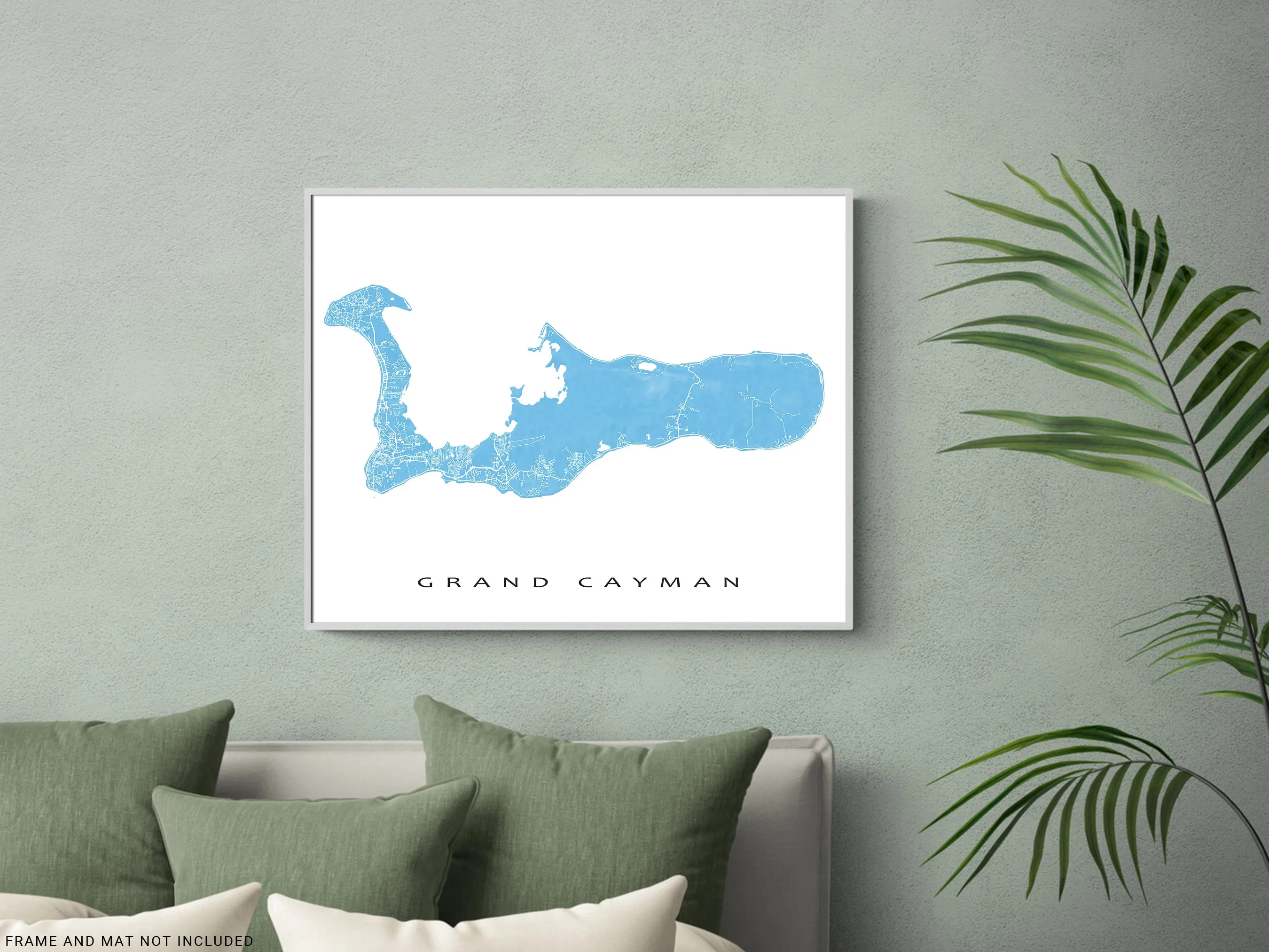 Grand Cayman Island Map Print Poster, Cayman Islands Wall Art Prints, Caribbean Room Decor