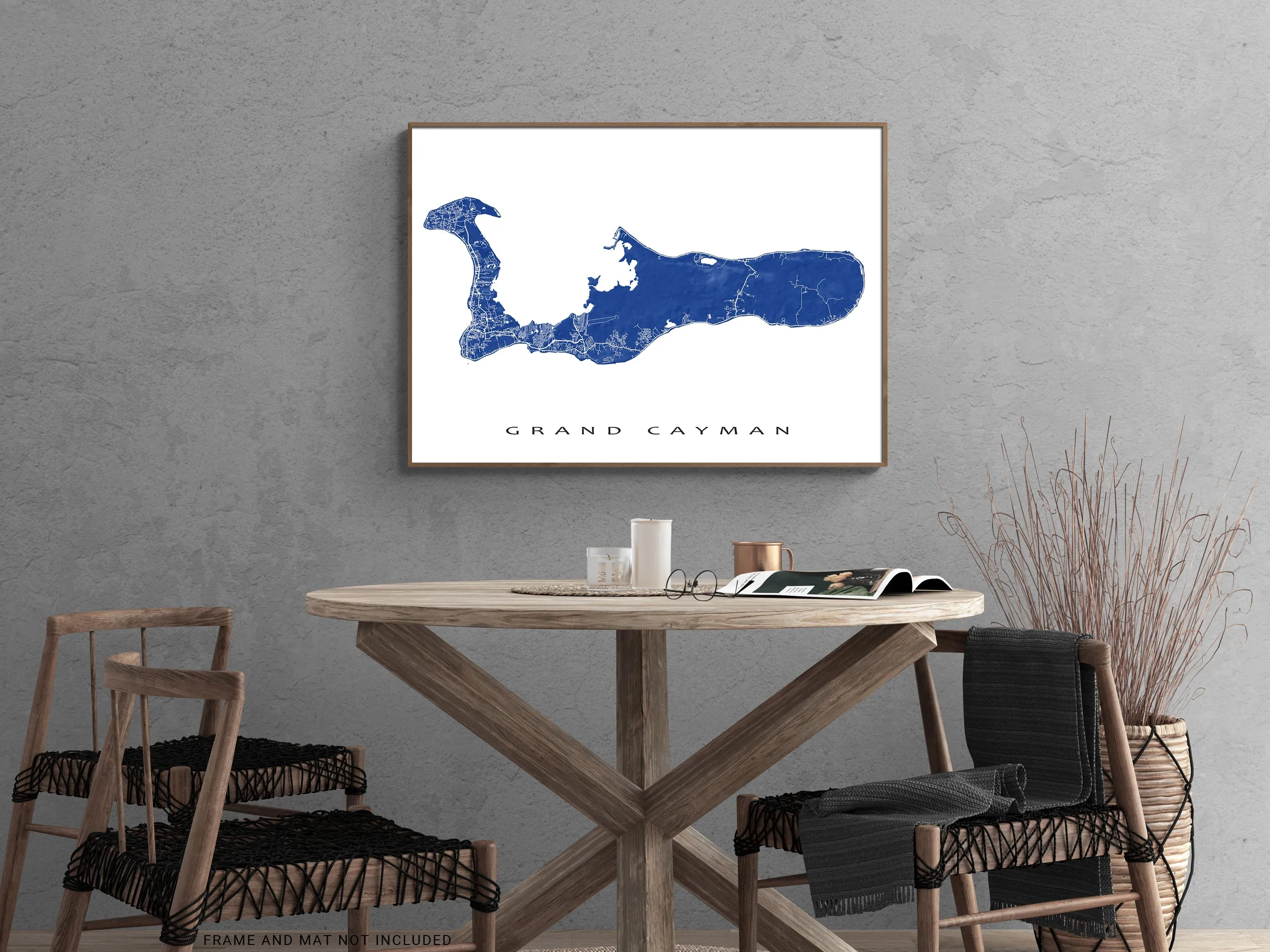 Grand Cayman Island Map Print Poster, Cayman Islands Wall Art Prints, Caribbean Room Decor