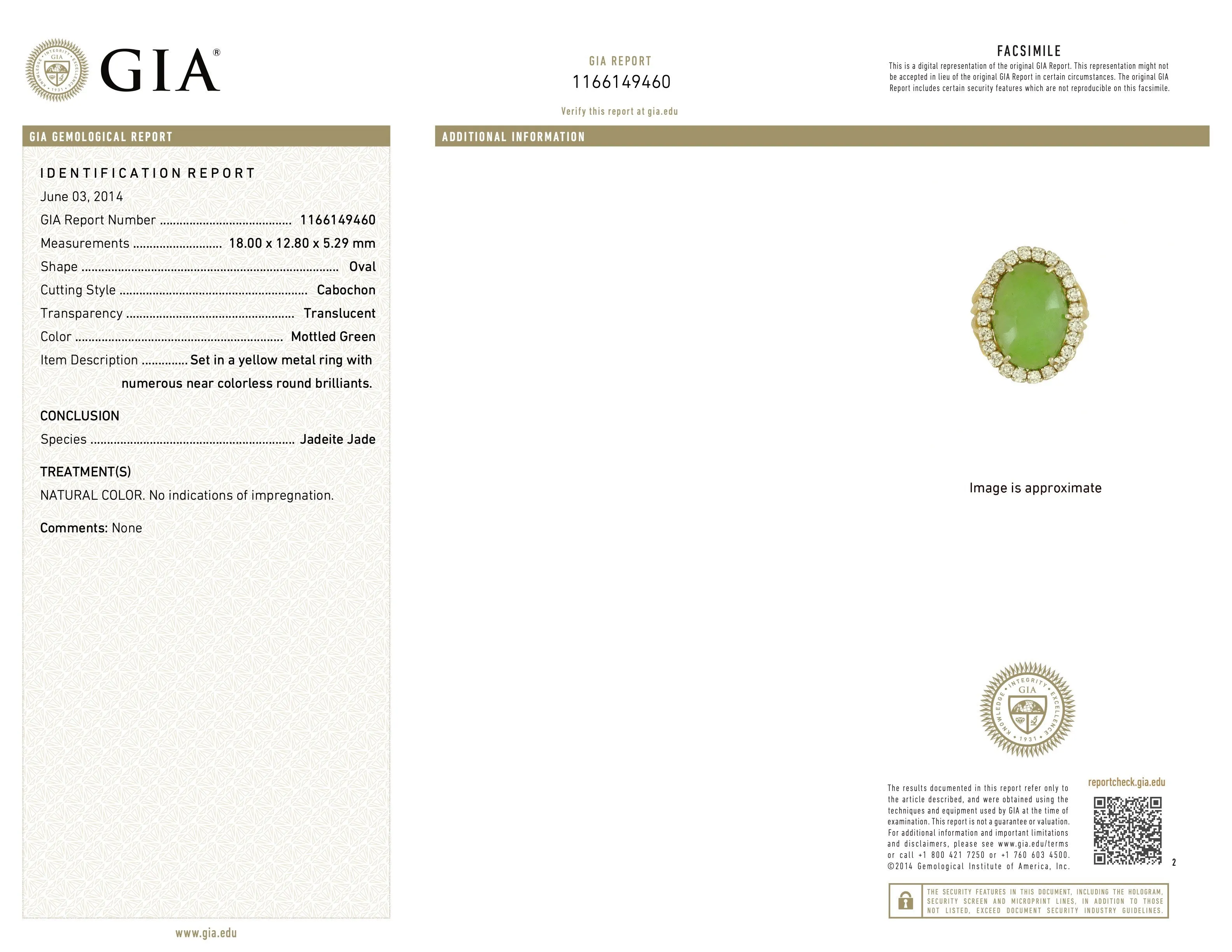 Green Jadeite and Diamond Ring in 18K Gold