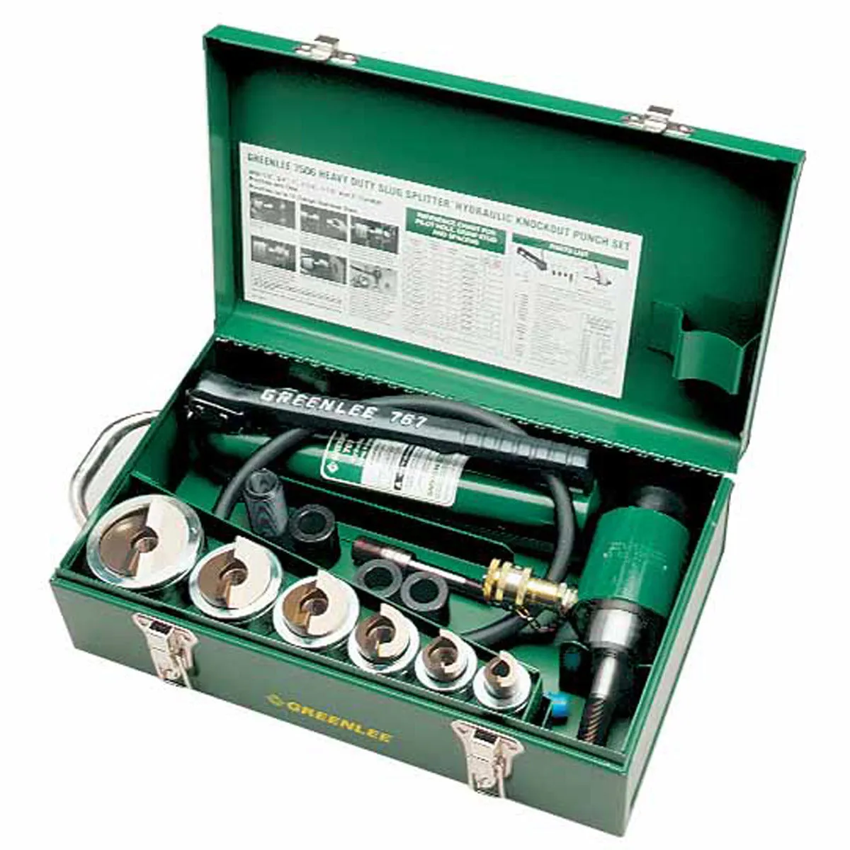 Greenlee 7506 1/2" - 2" Conduit Size Slug-Splitter Knockout Punch Kit with Hydraulic Ram and Hand Pump