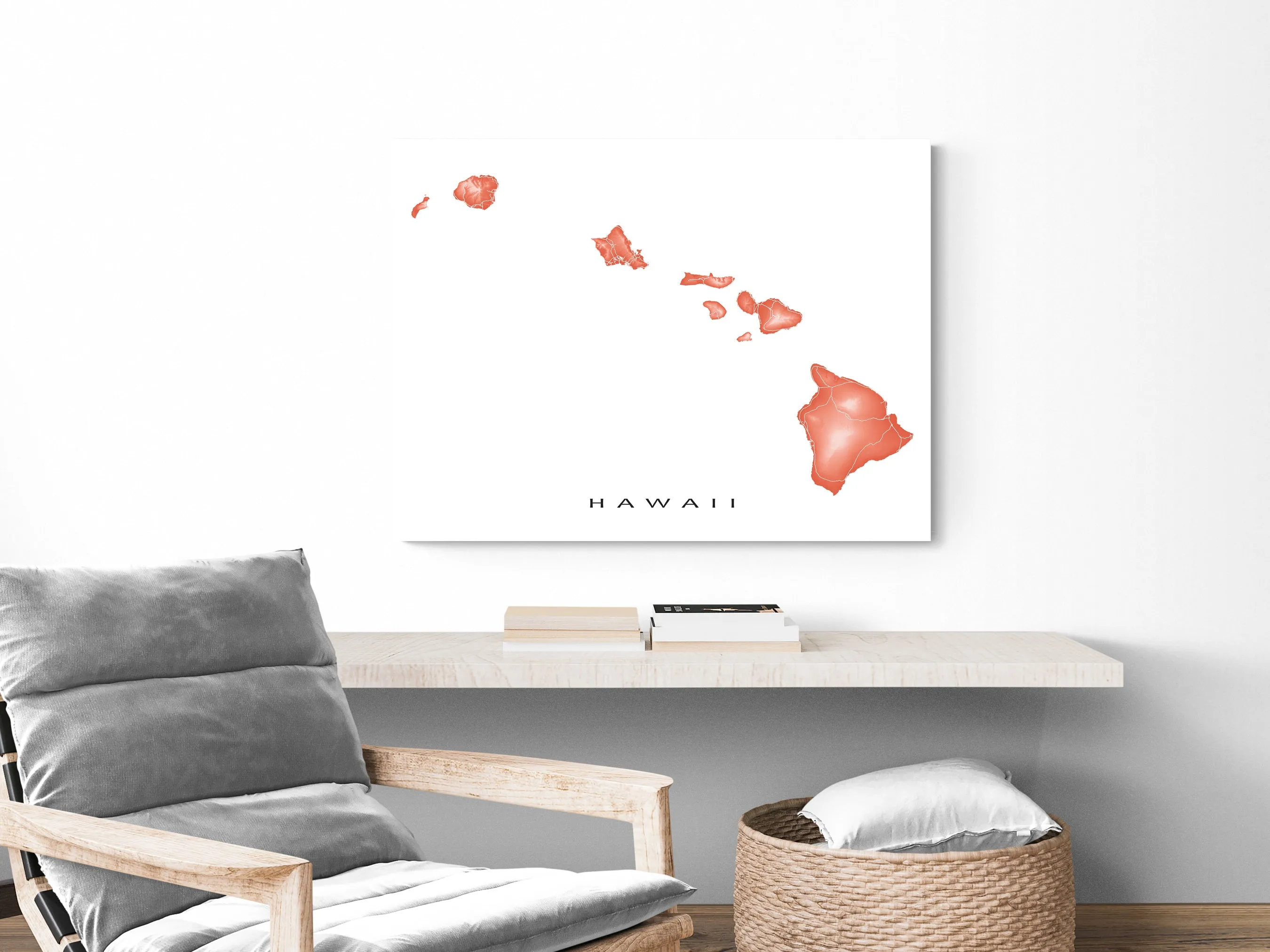 Hawaii Map Wall Art Print Poster, Topographic Hawaiian Islands Road Maps, Maui Honolulu Kauai Oahu